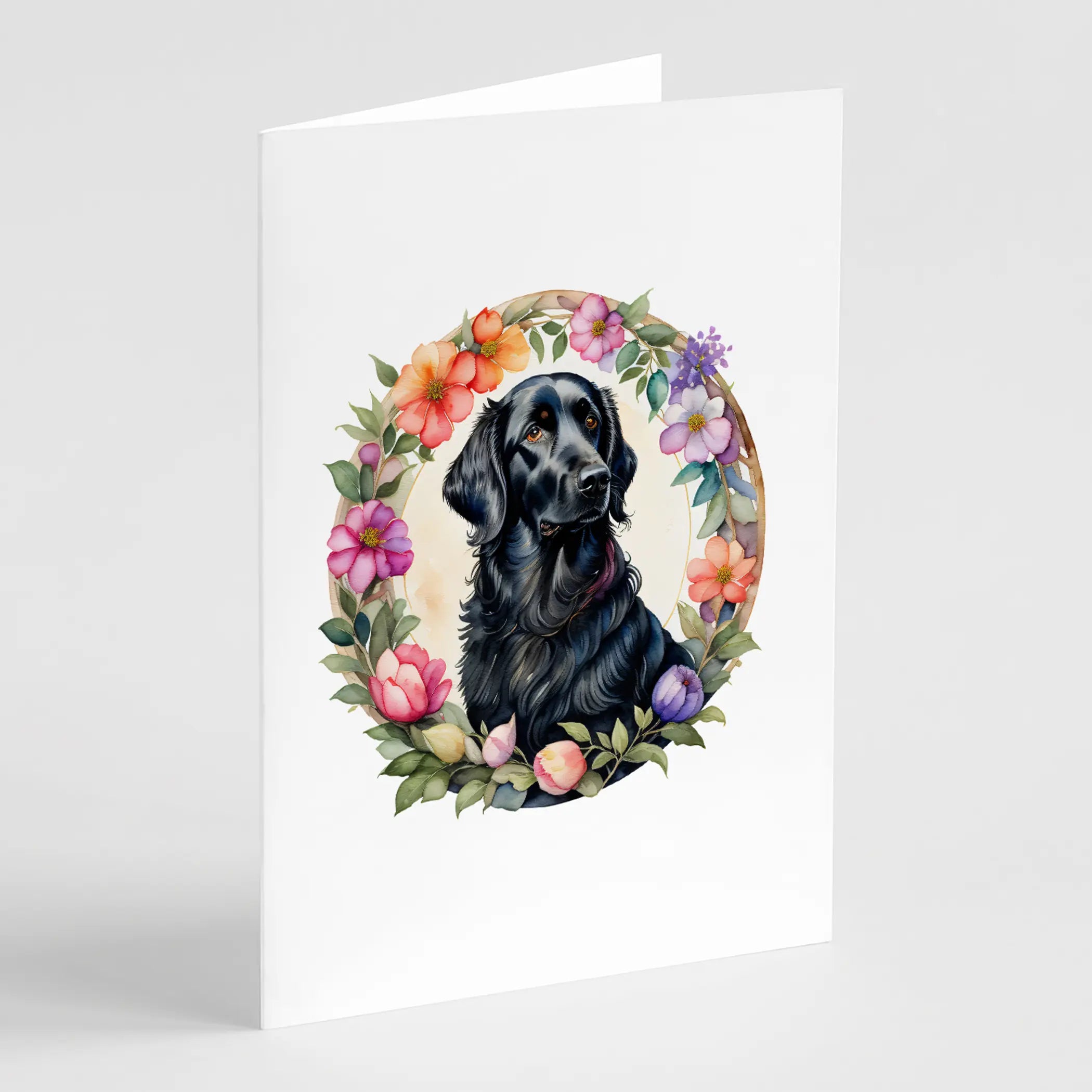 Flat-Coated Retriever and Flowers Greeting Cards Pack of 8 Caroline's Treasures