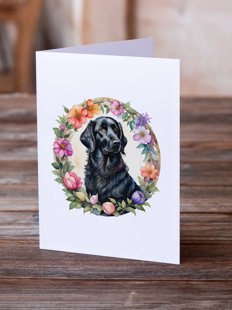 Flat-Coated Retriever and Flowers Greeting Cards Pack of 8 Caroline's Treasures