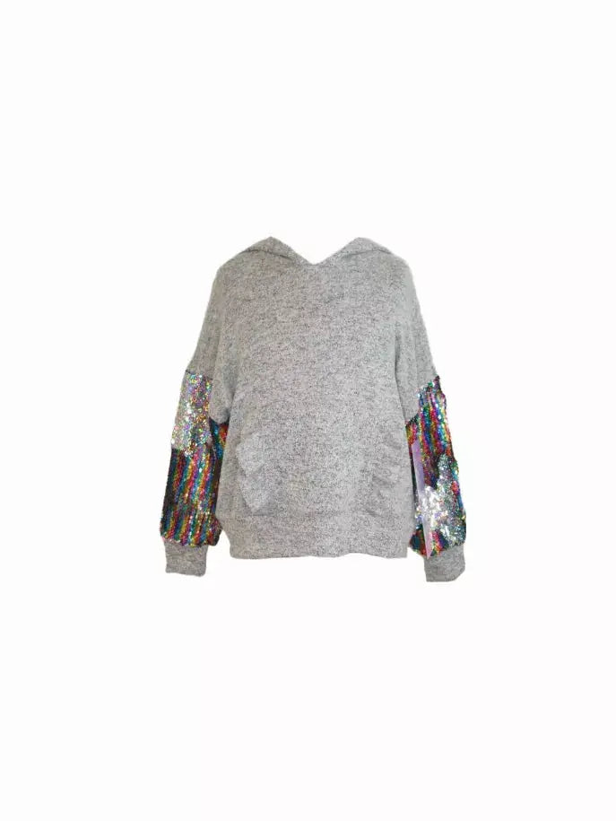 Fleece Hoodie With Sequin Insert And Ruffle Little Mass