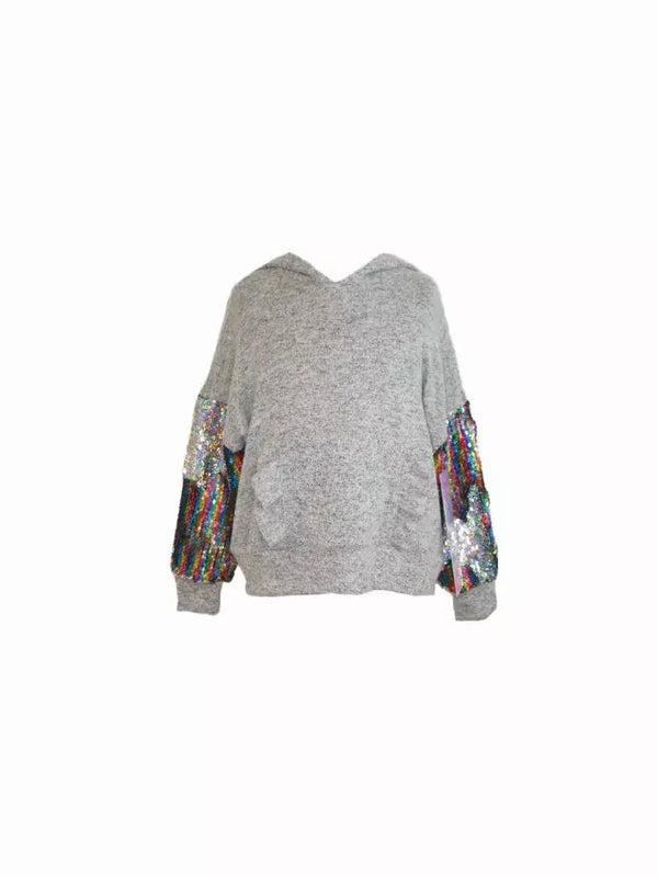 Fleece Hoodie With Sequin Insert And Ruffle Little Mass