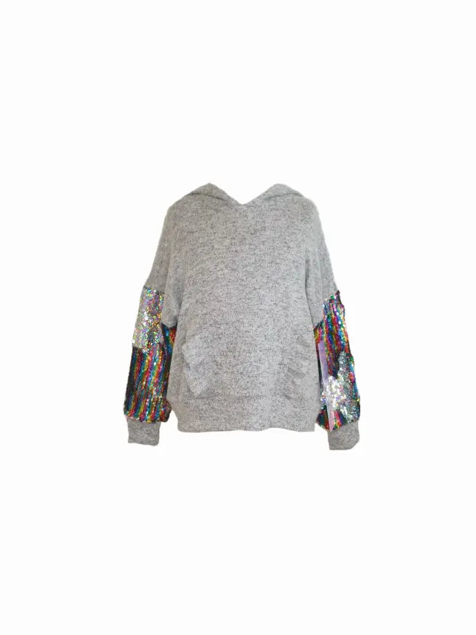 Fleece Hoodie With Sequin Insert And Ruffle Little Mass