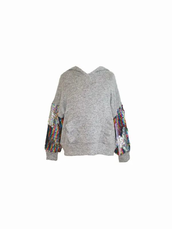 Fleece Hoodie With Sequin Insert And Ruffle Little Mass