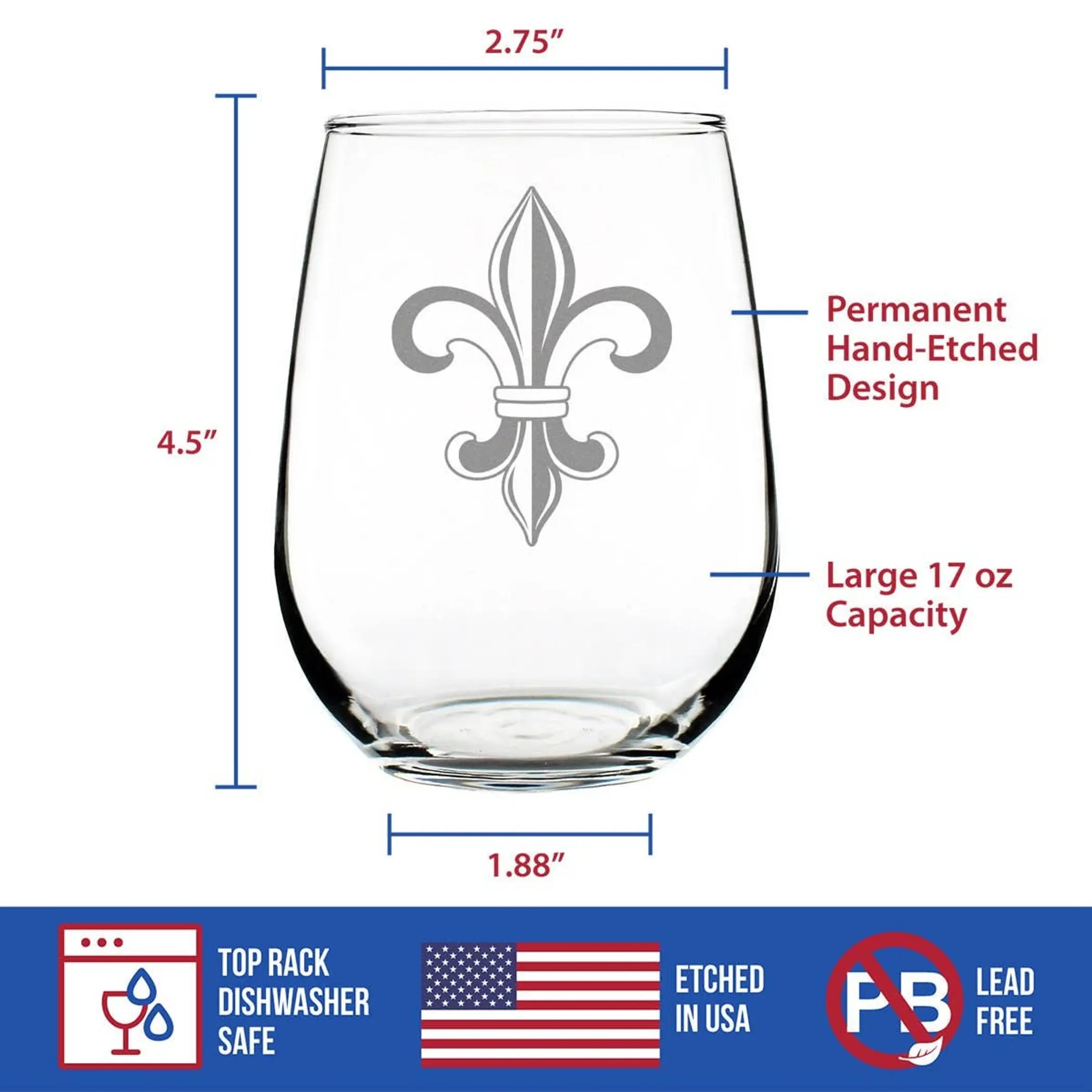 Fleur de Lis Stemless Wine Glass - Floral French Gifts Bevvee