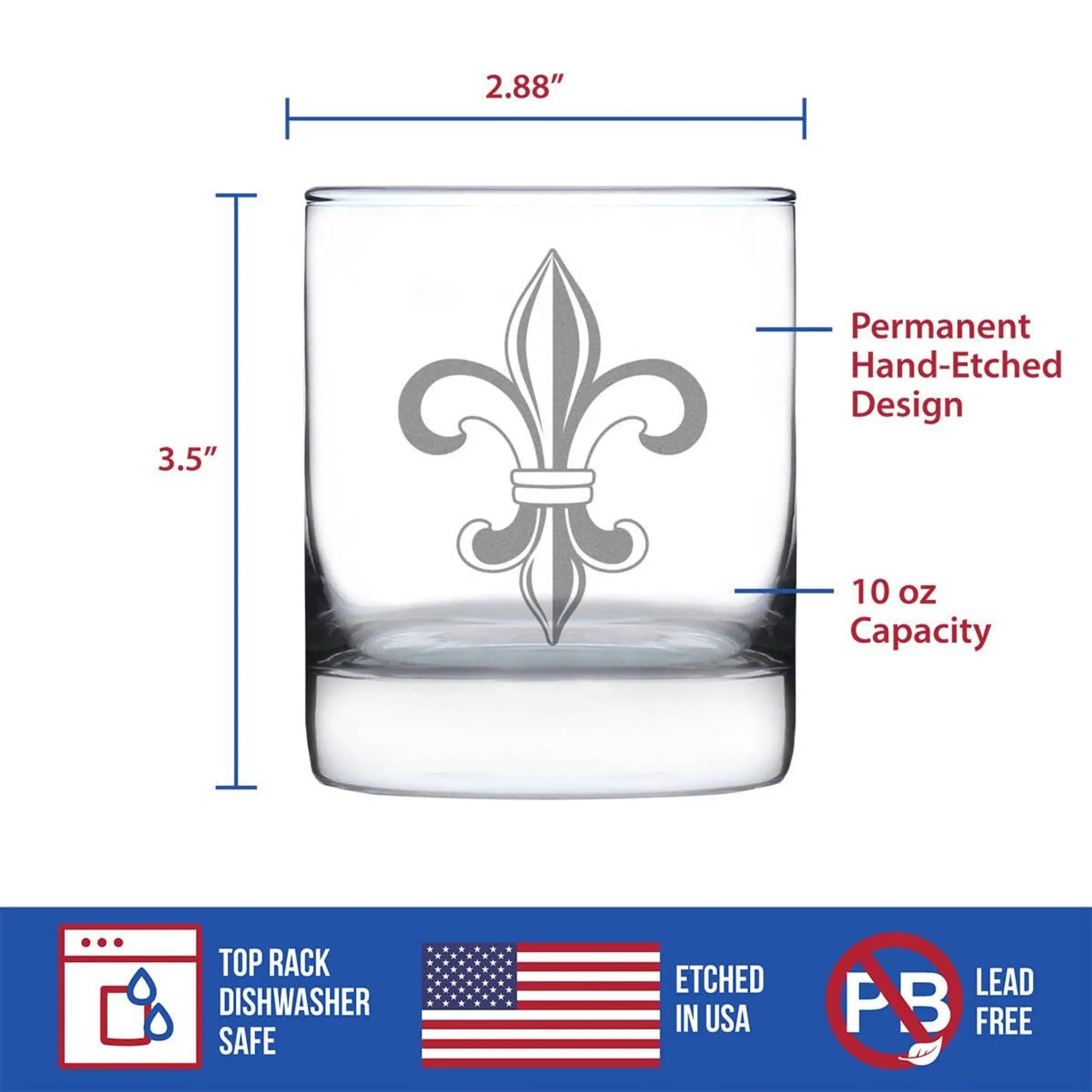 Fleur de Lis Whiskey Rocks Glass - Floral French Gifts Bevvee