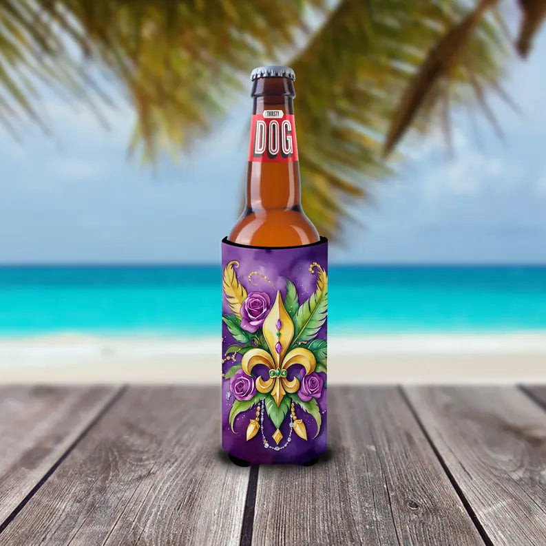 Fleur de lis Mardi Gras Hugger for Ultra Slim Cans Caroline's Treasures