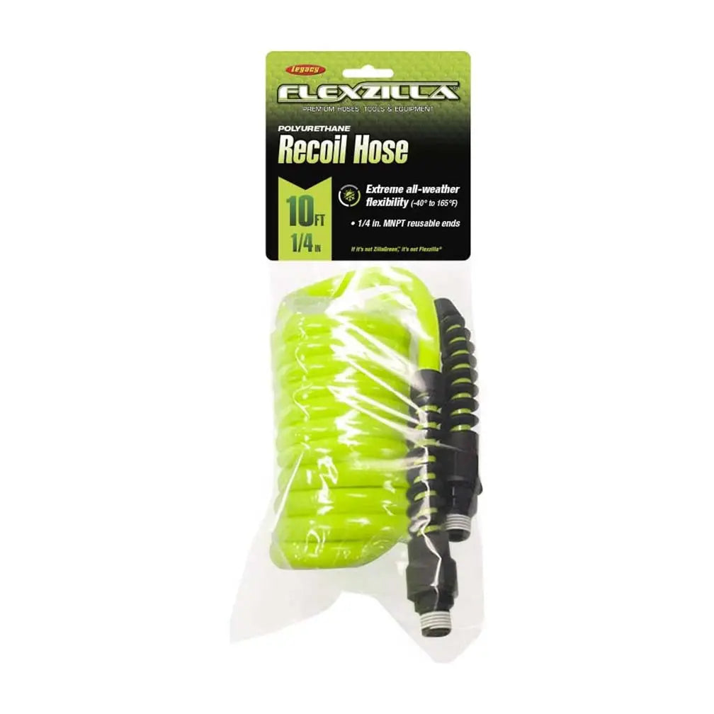 Flexzilla Polyurethane Recoil Hose 1/4in X 10ft W/ 1/4in Mnpt Fittings FLEXZILLA