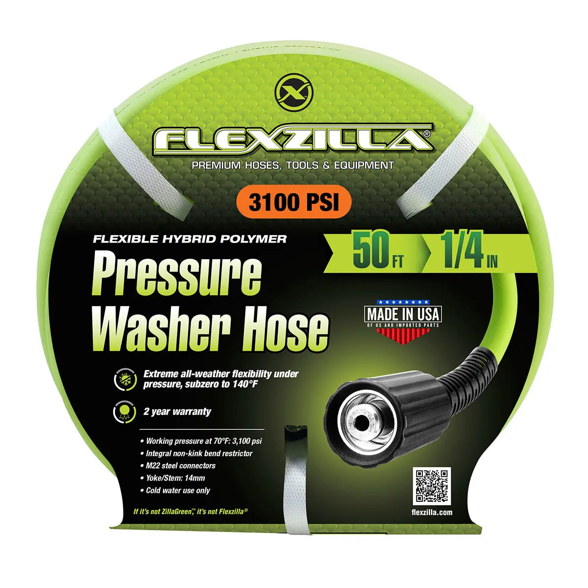 Flexzilla Pressure Washer Hose 1/4" X 50' With M22 Fittings (boxed) FLEXZILLA