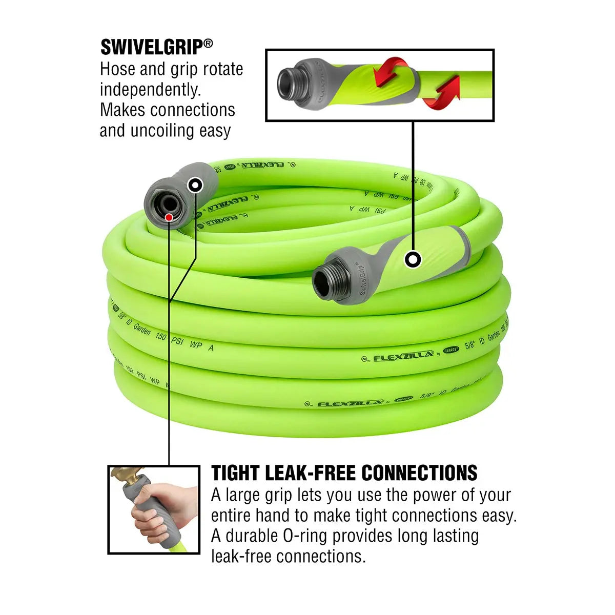 Flexzilla® Garden Hose 3/4" X 100' 3/4" - 11 1/2 Ght Fittings Zillagreen® FLEXZILLA