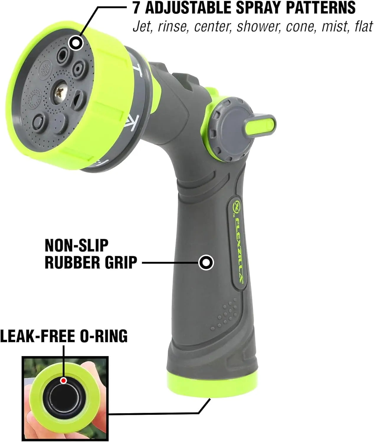Flexzilla® Heavy Duty 7-pattern Adjustable Flow Garden Hose Nozzle (boxed) FLEXZILLA