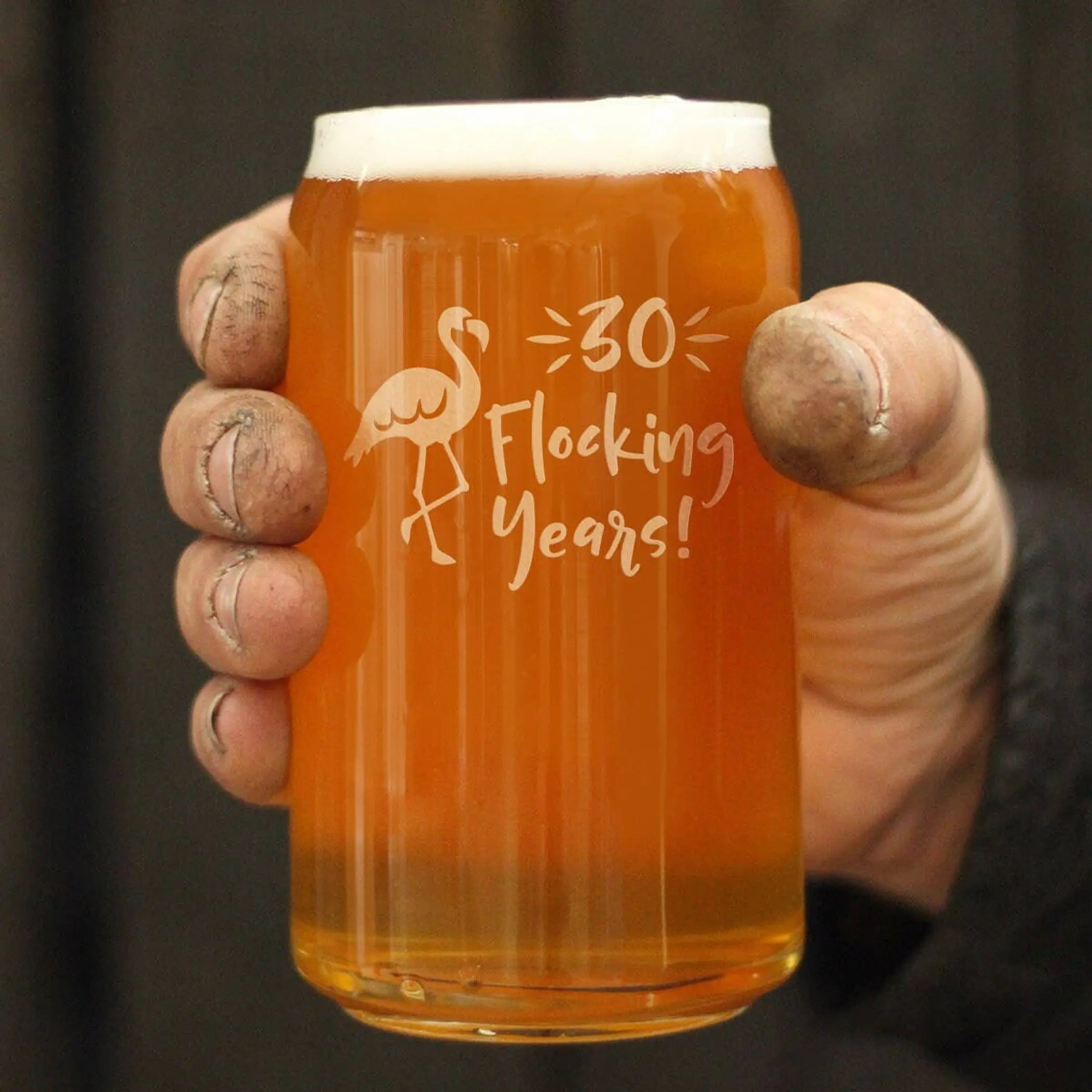 Flocking 30 Beer Can Pint Glass - 30th Anniversary Gifts Bevvee