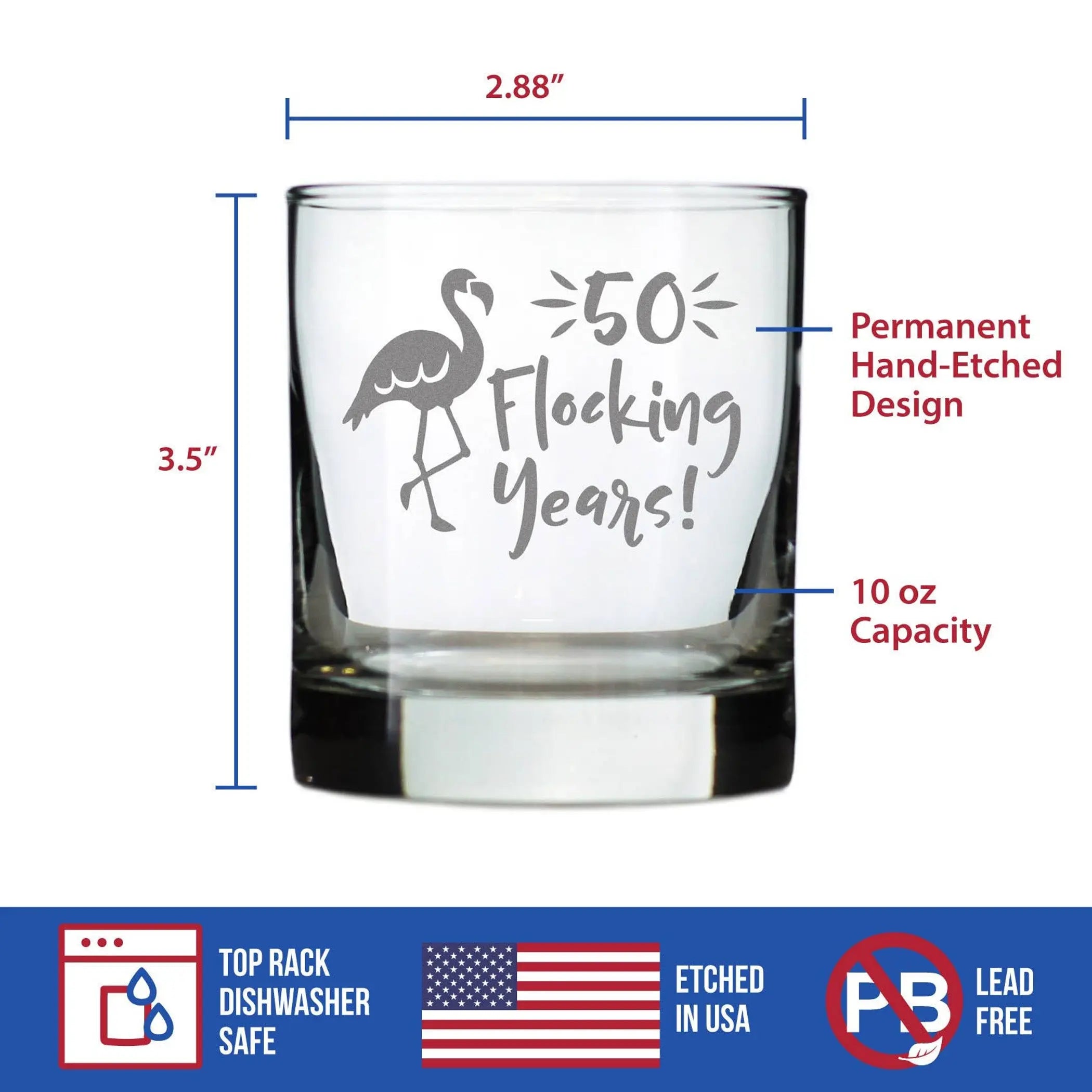 Flocking 50 Whiskey Rocks Glass - 50th Anniversary Gifts Bevvee