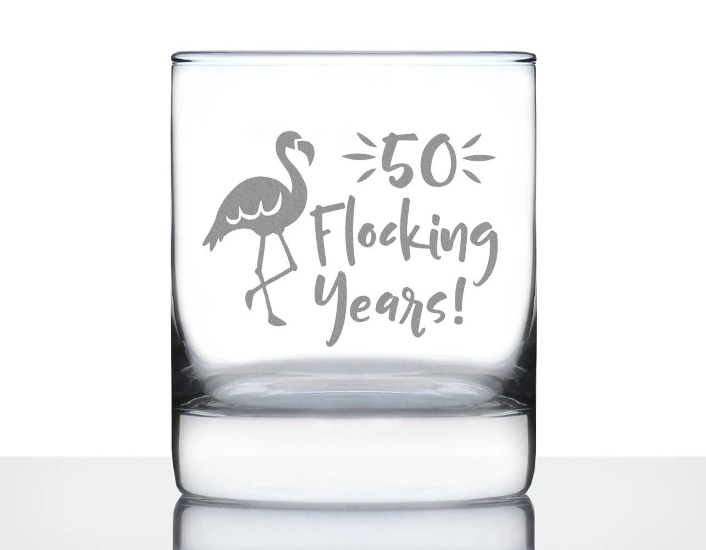Flocking 50 Whiskey Rocks Glass - 50th Anniversary Gifts Bevvee