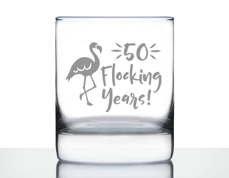 Flocking 50 Whiskey Rocks Glass - 50th Anniversary Gifts Bevvee