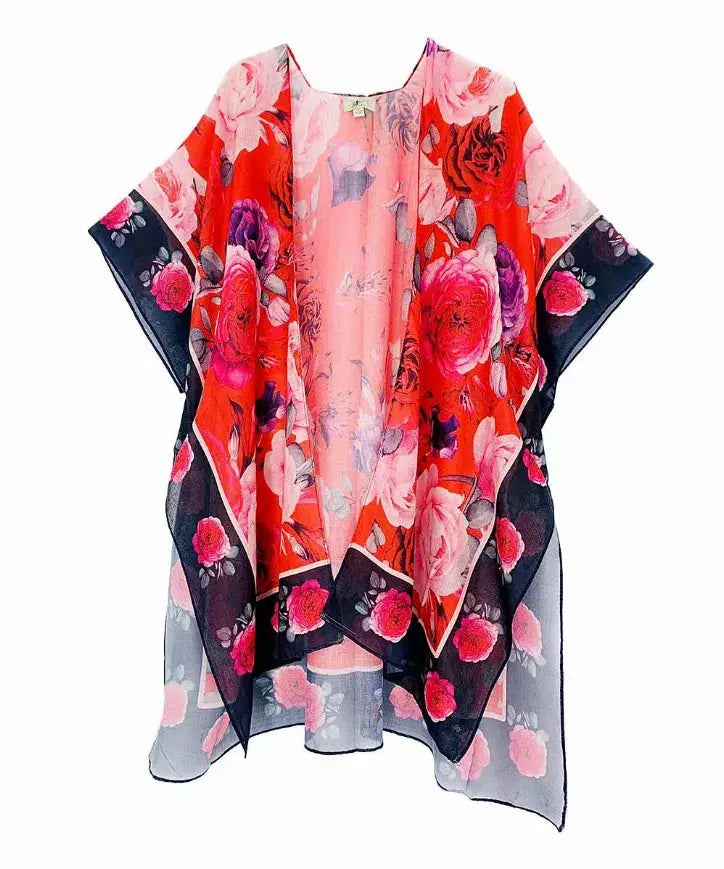 Floral Border Accent Kimono JC Sunny Fashion
