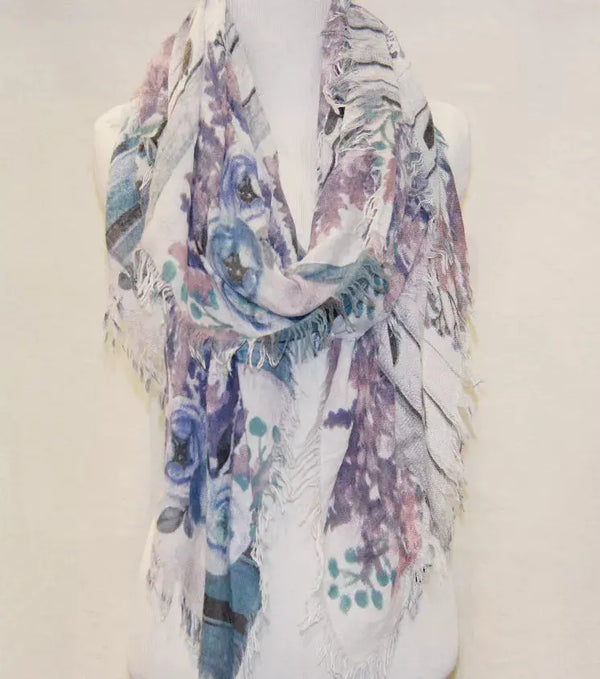 Floral Rose & Lavender Fringe-Accent Scarf JC Sunny Fashion