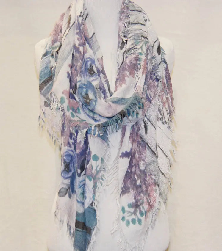 Floral Rose & Lavender Fringe-Accent Scarf JC Sunny Fashion