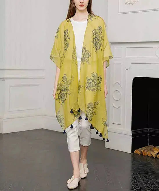 Floral Tassel-Hem Kimono JC Sunny Fashion