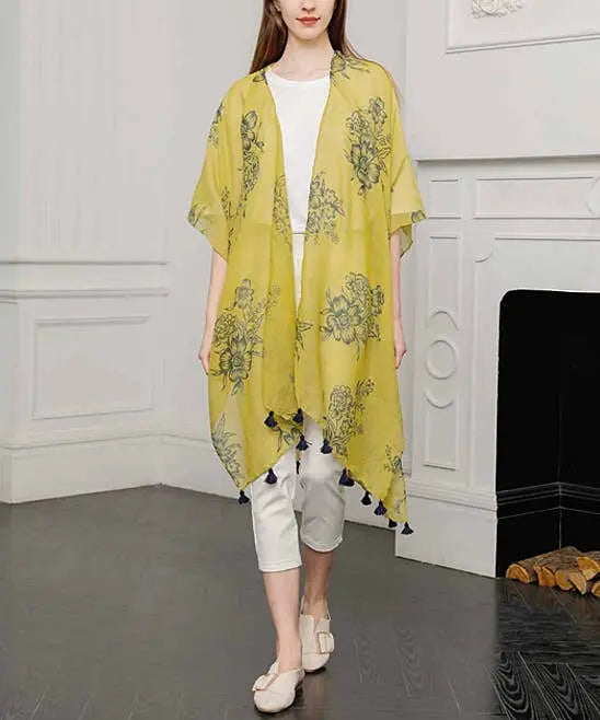 Floral Tassel-Hem Kimono JC Sunny Fashion
