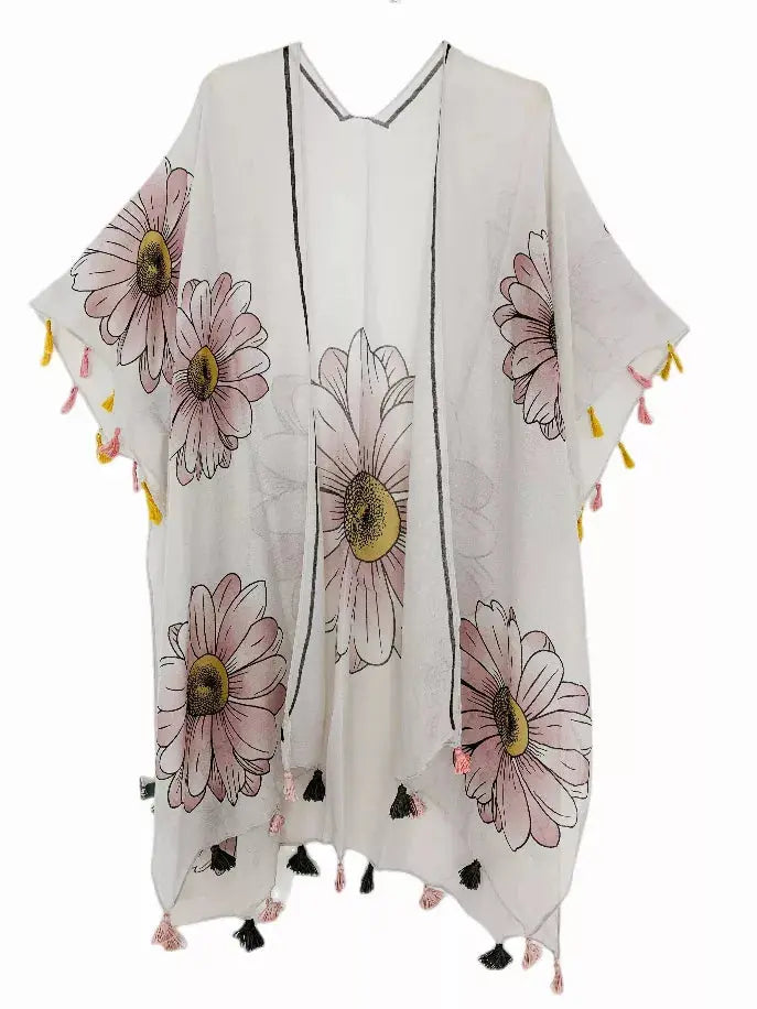 Floral Tassel-Hem Kimono JC Sunny Fashion