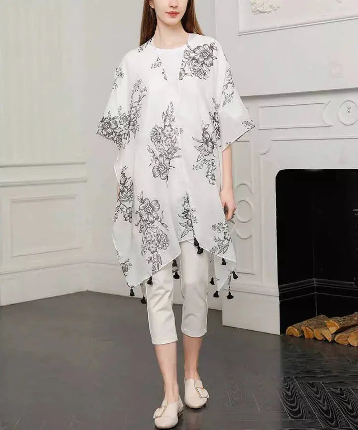 Floral Tassel-Hem Kimono JC Sunny Fashion