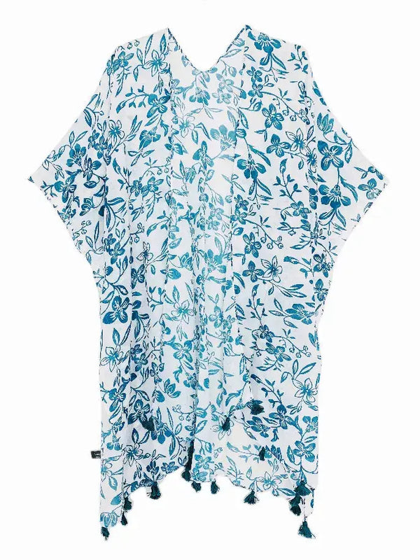 Floral Tassels Trim Kimono JC Sunny Fashion