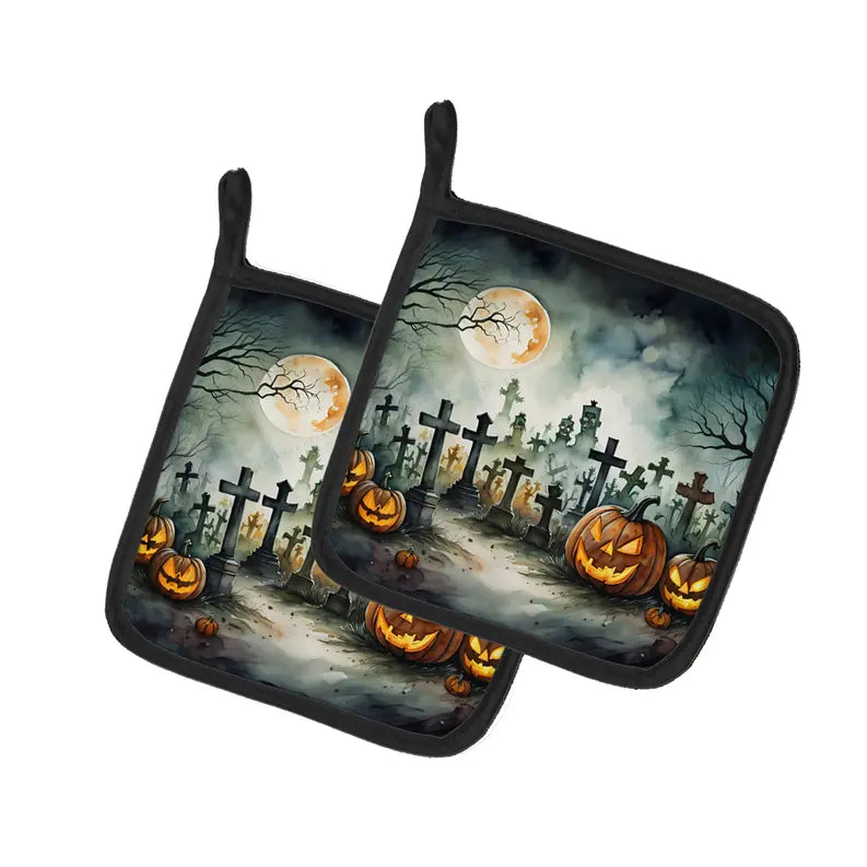 Flying Witch Spooky Halloween Pair of Pot Holders Caroline's Treasures