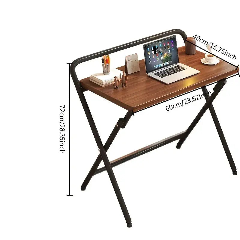 Folding computer desk, simple and modern home desk, small apartment study/office desk, wrought iron and solid wood grain GreatEagleInc