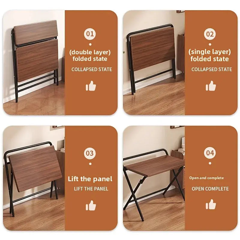 Folding computer desk, simple and modern home desk, small apartment study/office desk, wrought iron and solid wood grain GreatEagleInc