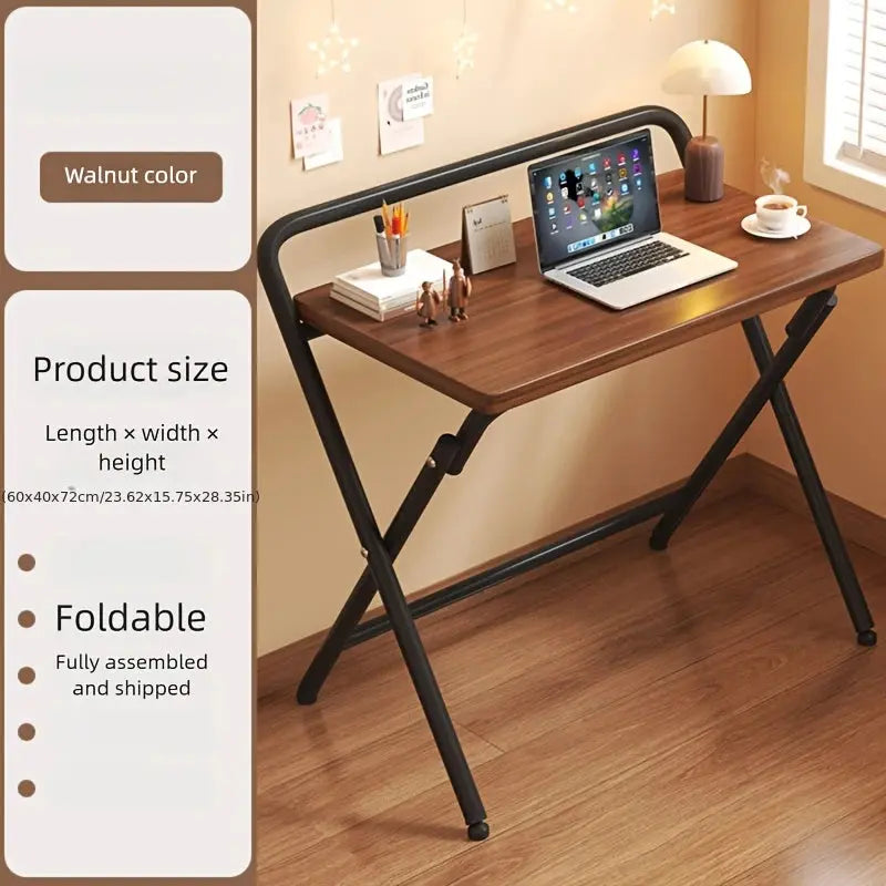 Folding computer desk, simple and modern home desk, small apartment study/office desk, wrought iron and solid wood grain GreatEagleInc