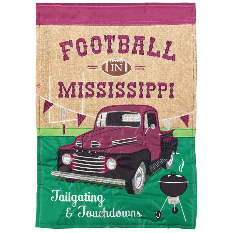 Football In Ms Mron&Gry Flag Burlap Garden Dicksons Inc