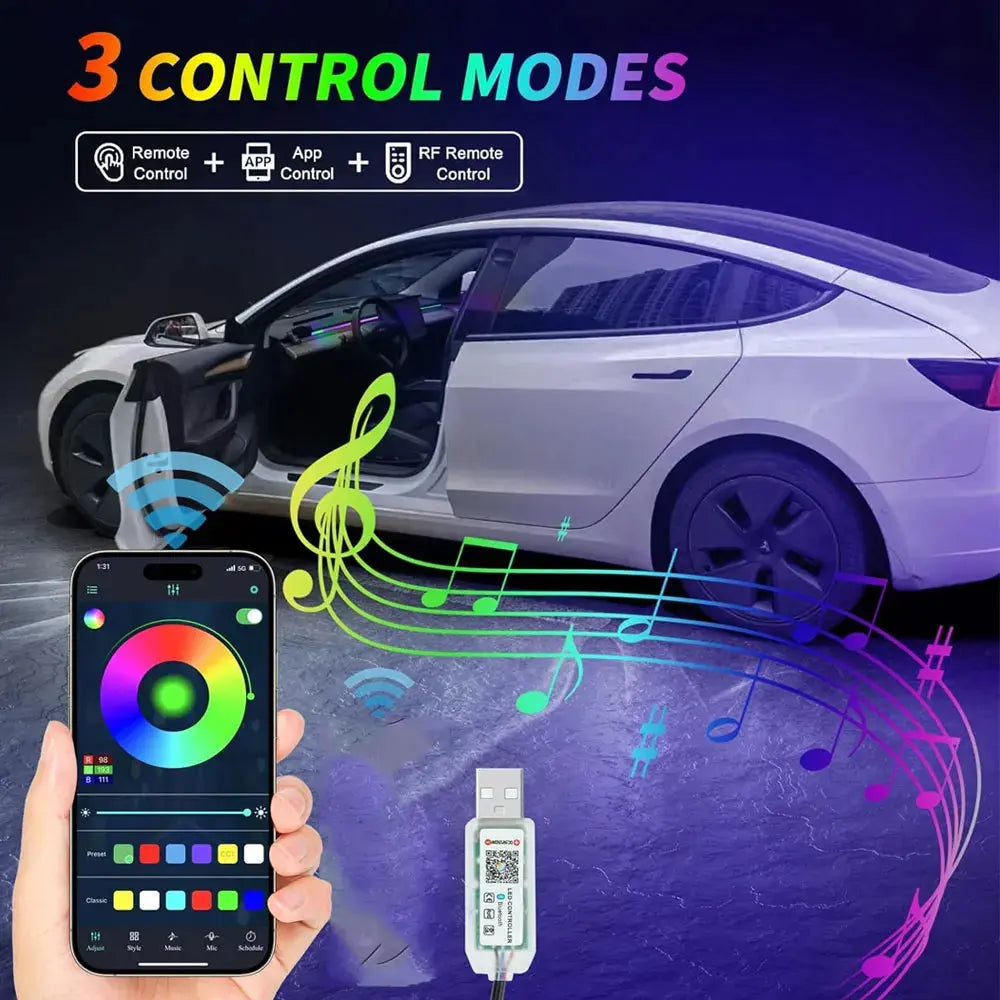 For Tesla Model Y/3 2021-2023 Center Console Dashboard Ambient Lights LED Strips Neon Lighting Center Tesla Accessories GreatEagleInc