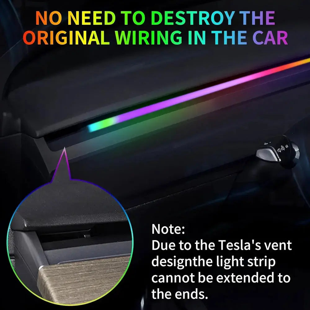 For Tesla Model Y/3 2021-2023 Center Console Dashboard Ambient Lights LED Strips Neon Lighting Center Tesla Accessories GreatEagleInc