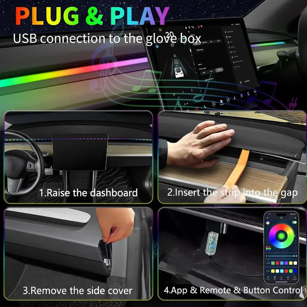 For Tesla Model Y/3 2021-2023 Center Console Dashboard Ambient Lights LED Strips Neon Lighting Center Tesla Accessories GreatEagleInc
