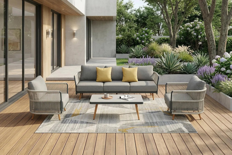 Four Piece Black Metal Outdoor Patio Set With Table Homeroots Outdoor