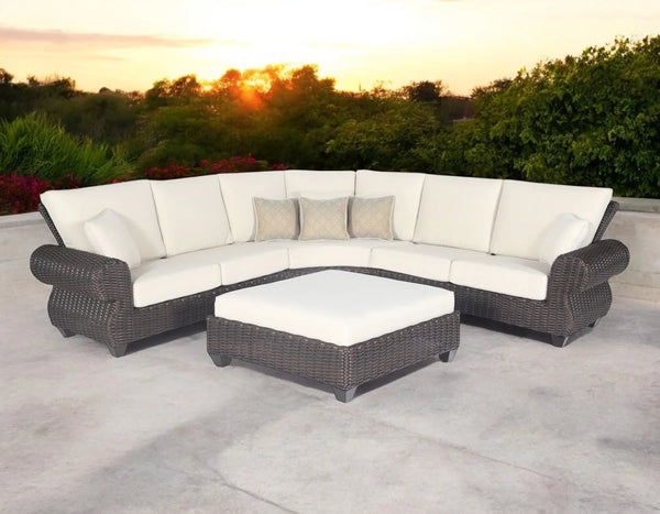Four Piece Brown and White Wicker Sectional Seating Group Homeroots Outdoor