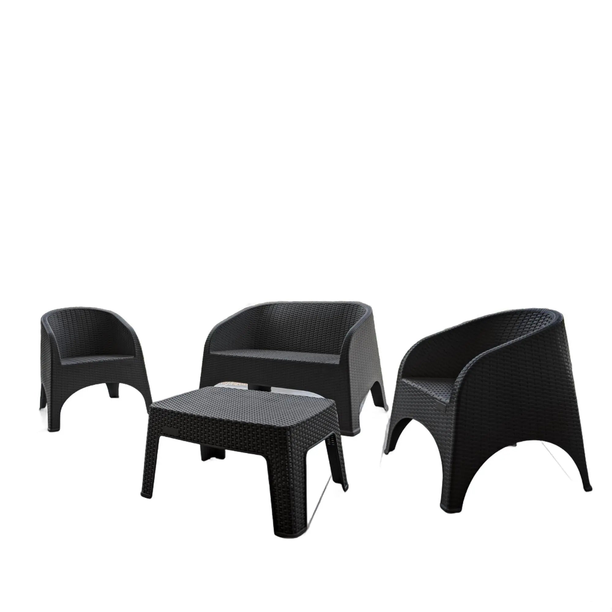 Four Piece Espresso Plastic Outdoor Patio Set With Table Homeroots Outdoor