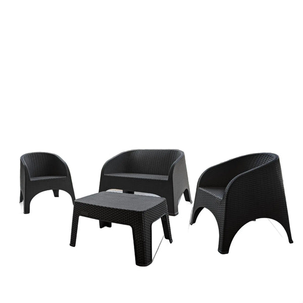 Four Piece Espresso Plastic Outdoor Patio Set With Table Homeroots Outdoor