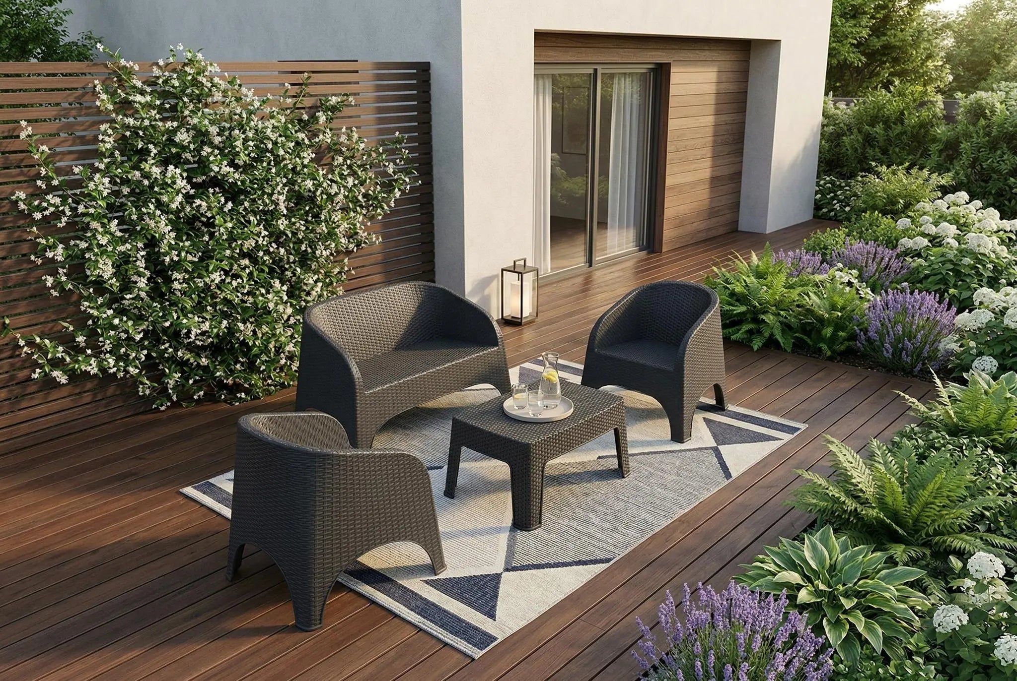 Four Piece Espresso Plastic Outdoor Patio Set With Table Homeroots Outdoor