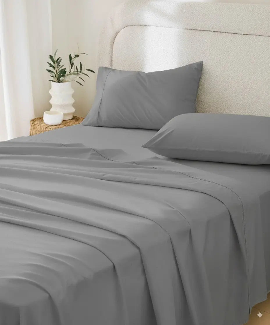Four Piece Light Gray Cotton Queen Sheet Set Homeroots Bed & Bath