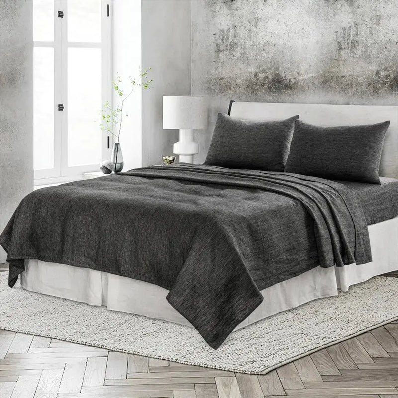 Four Piece Onyx Linen Sheet Set Homeroots Bed & Bath