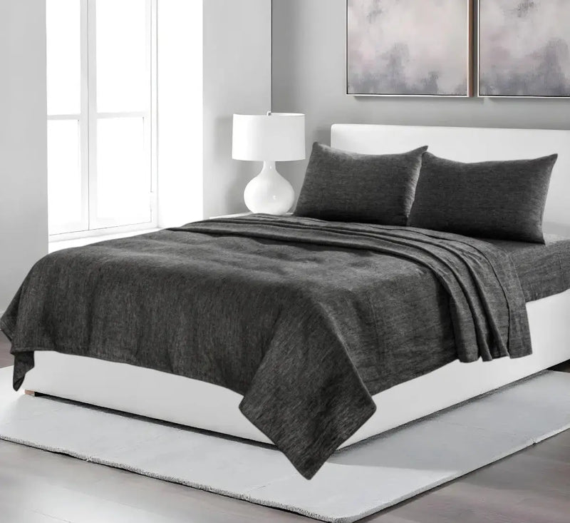 Four Piece Onyx Linen Sheet Set Homeroots Bed & Bath