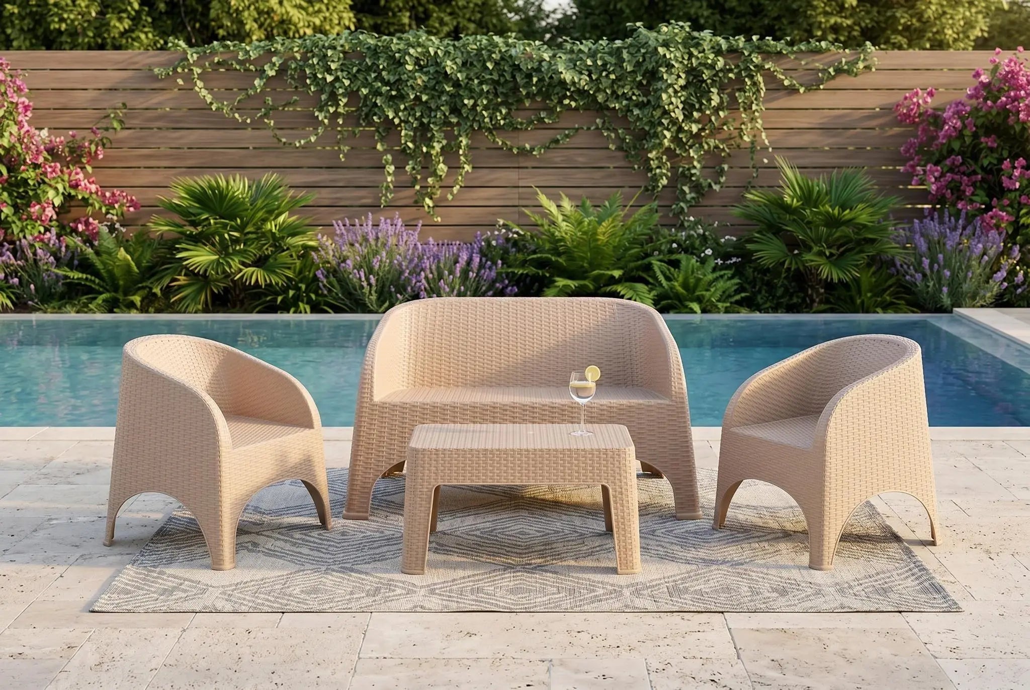 Four Piece Taupe Plastic Outdoor Patio Set With Table Homeroots Outdoor