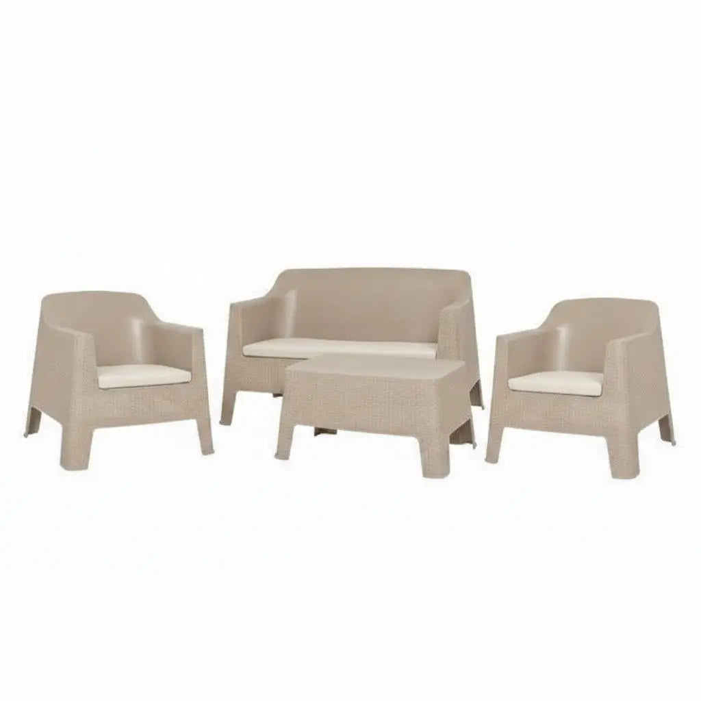 Four Piece Taupe and Beige Plastic Upholstered Cushions Outdoor Patio Set With Table Homeroots Outdoor