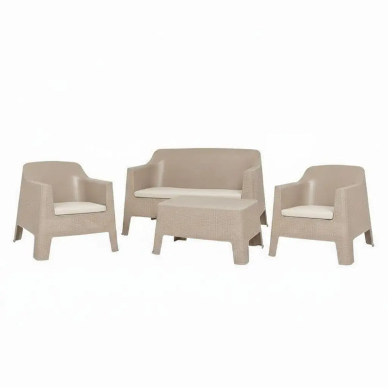 Four Piece Taupe and Beige Plastic Upholstered Cushions Outdoor Patio Set With Table Homeroots Outdoor