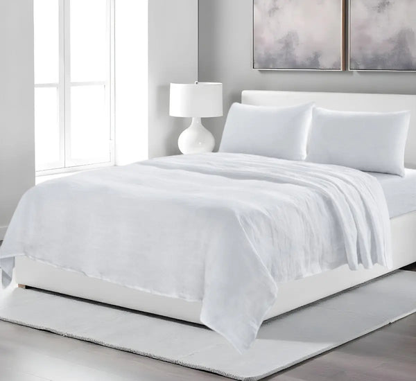 Four Piece White Linen King Sheet Set Homeroots Bed & Bath