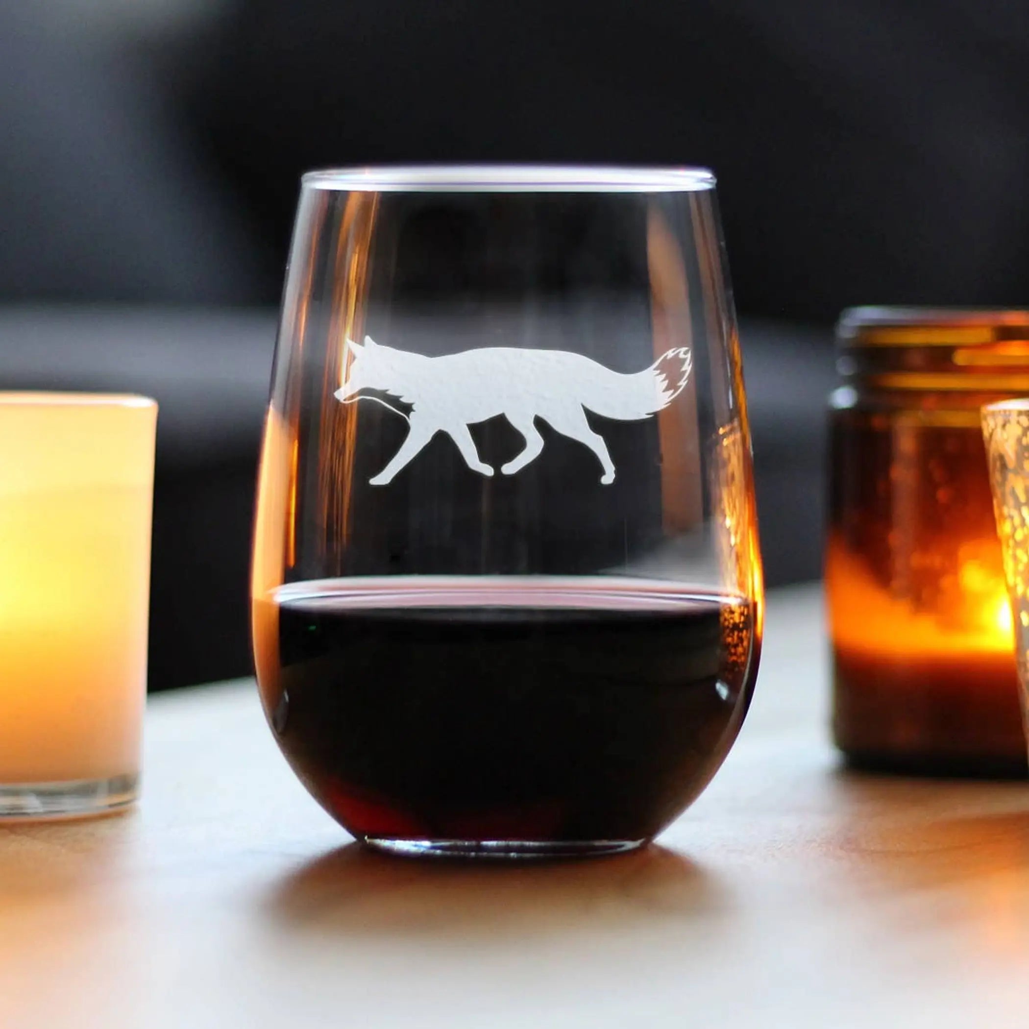 Fox Silhouette Stemless Wine Glass - Rustic Cabin Gifts Bevvee