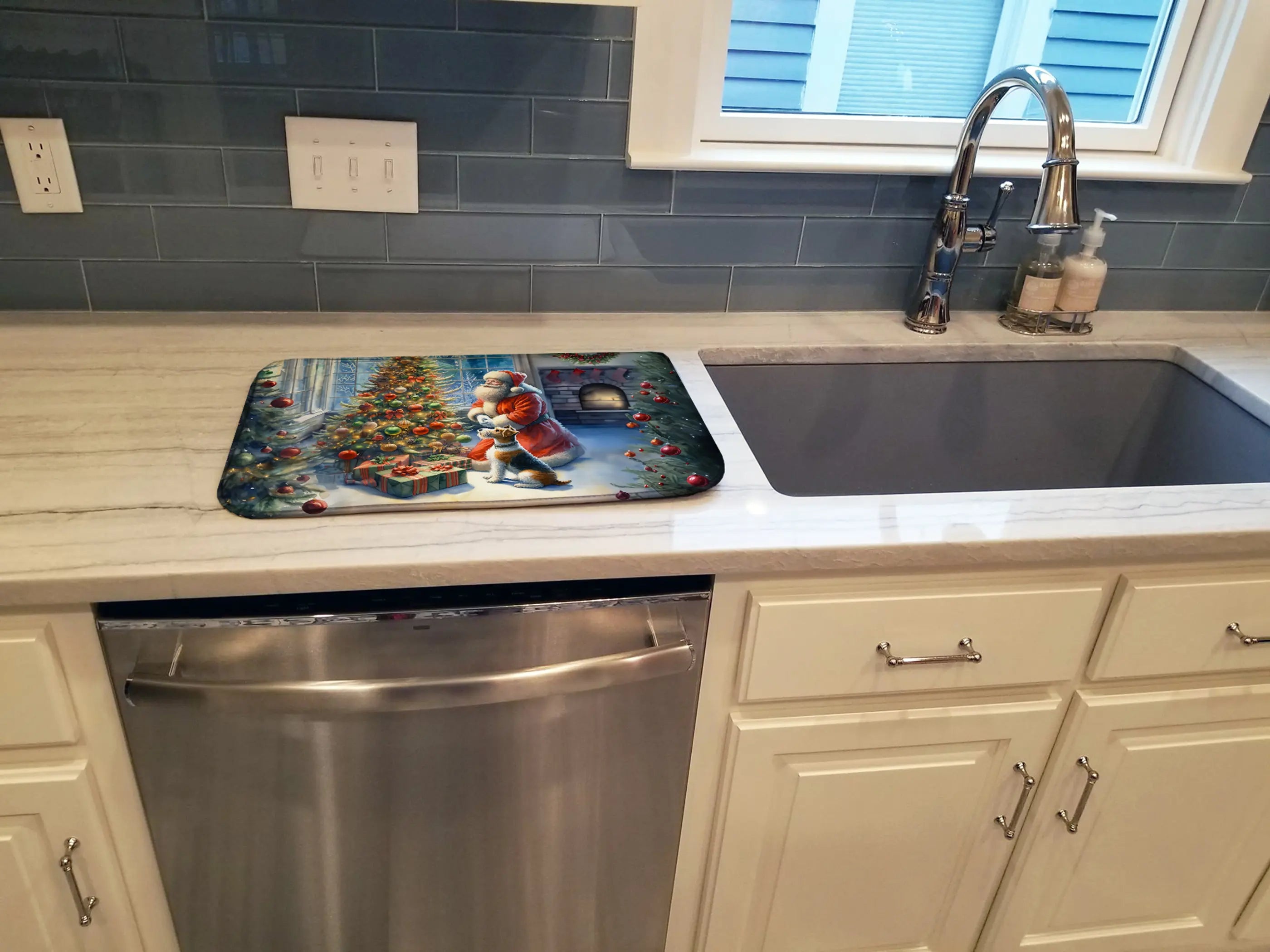 Fox Terrier and Santa Claus Dish Drying Mat Caroline's Treasures
