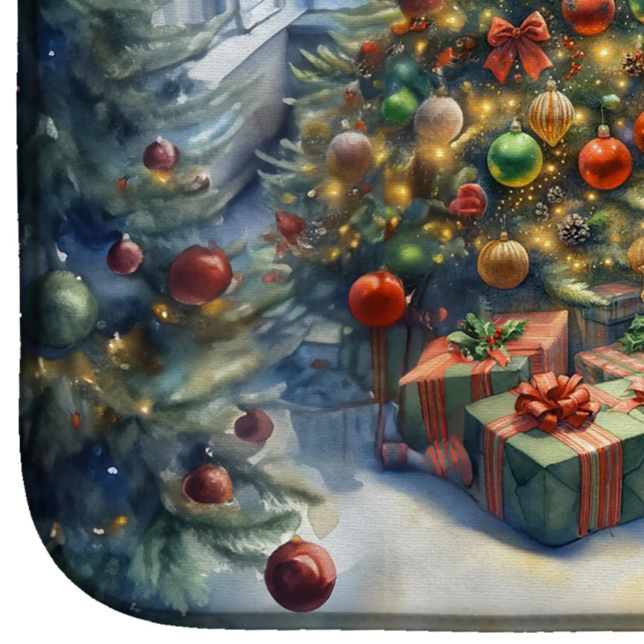 Fox Terrier and Santa Claus Dish Drying Mat Caroline's Treasures