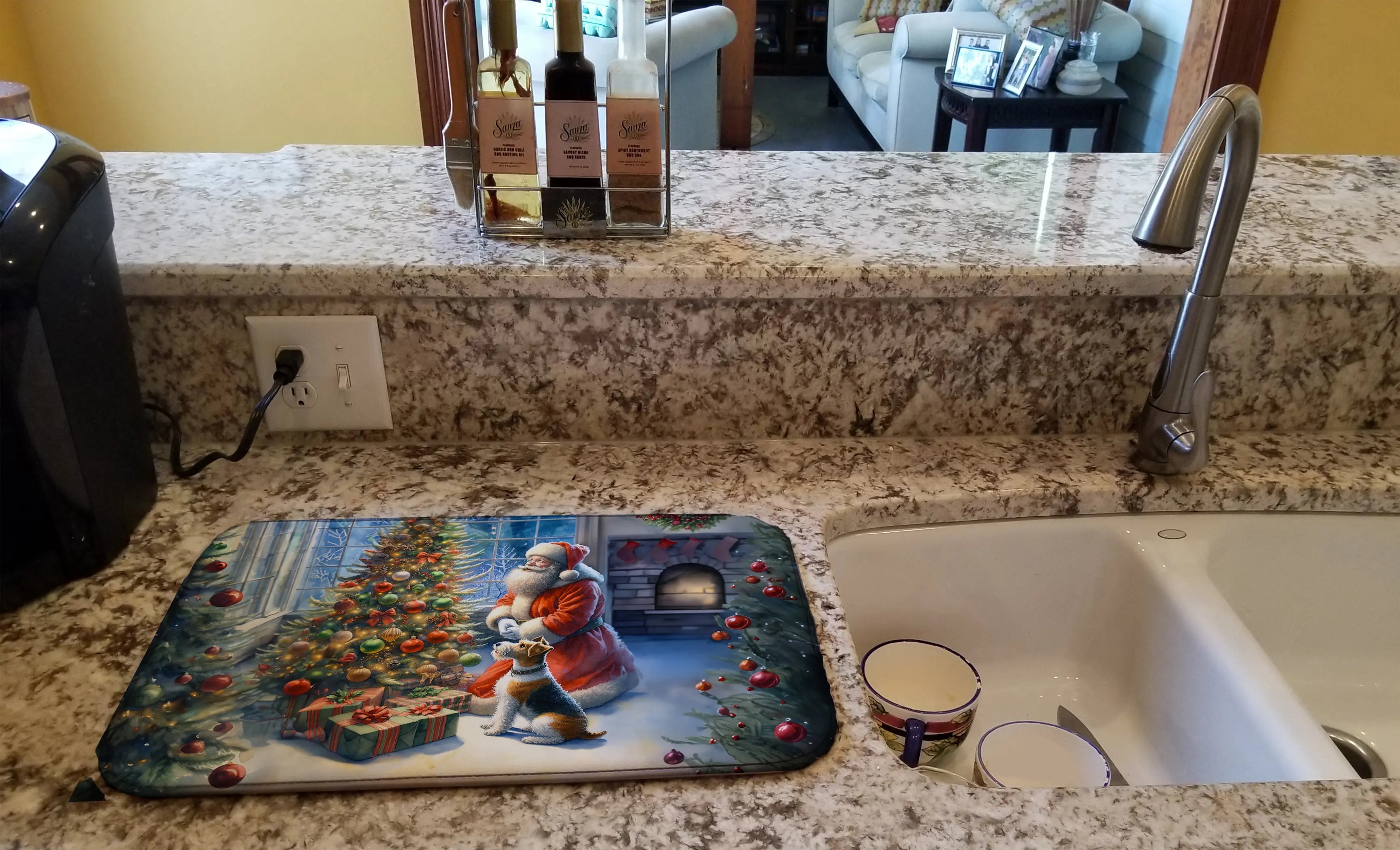 Fox Terrier and Santa Claus Dish Drying Mat Caroline's Treasures