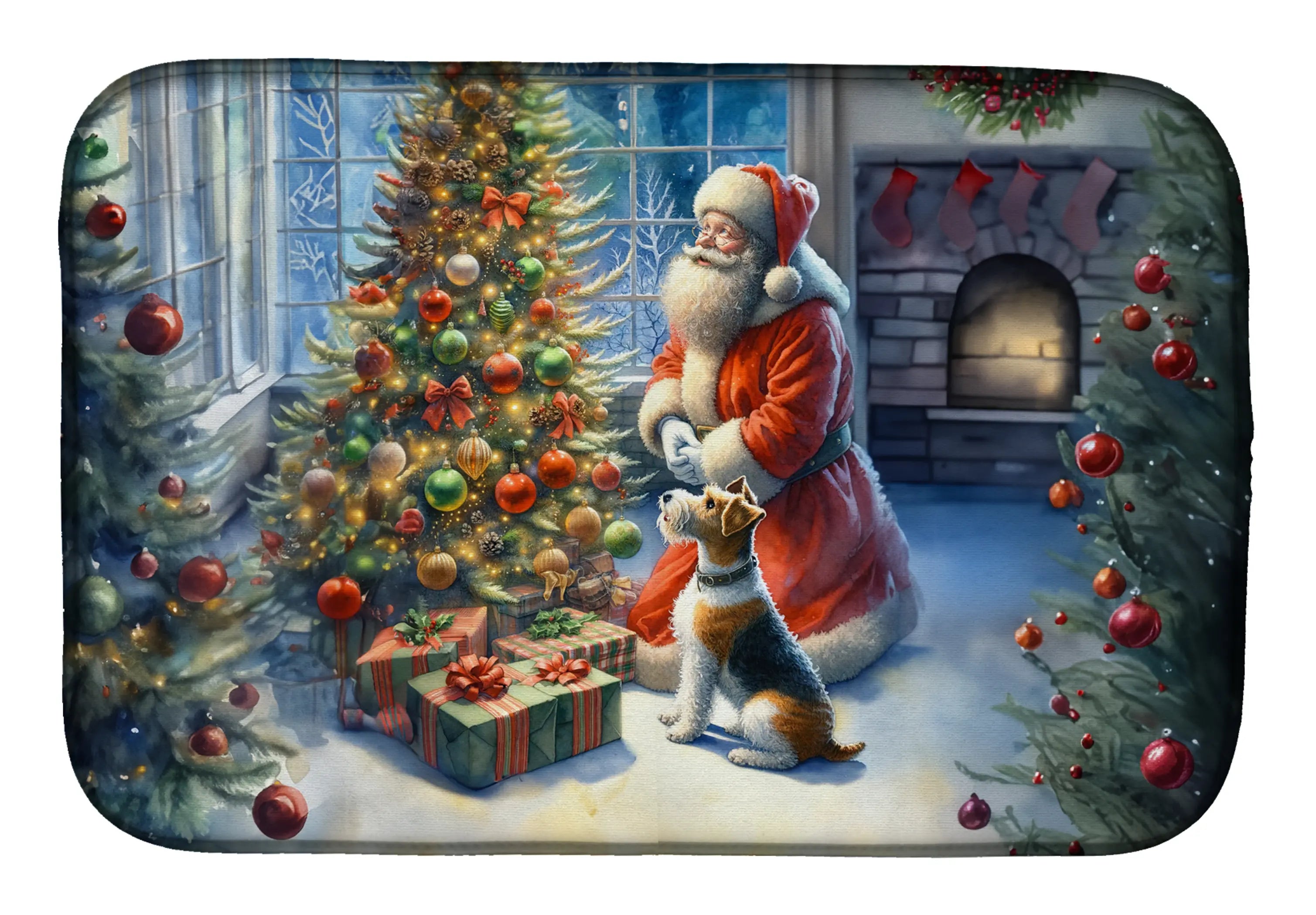 Fox Terrier and Santa Claus Dish Drying Mat Caroline's Treasures
